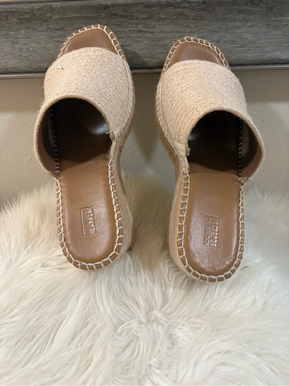 Nordstrom Beige Woven Espadrille Wedge Slides